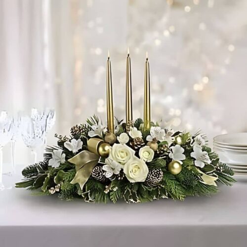 Christmas Candle Table Flower Arrangement